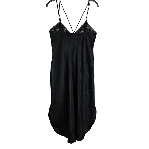 VTG 90s lingerie Now Modern Day LBD Lace Trim Strappy Midi Slip Dress Size Large - Picture 2 of 9